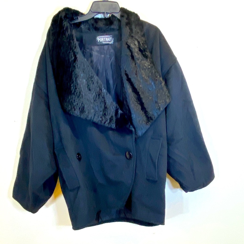 Vintage Portrait Black Oversized  Wool blend Coat,